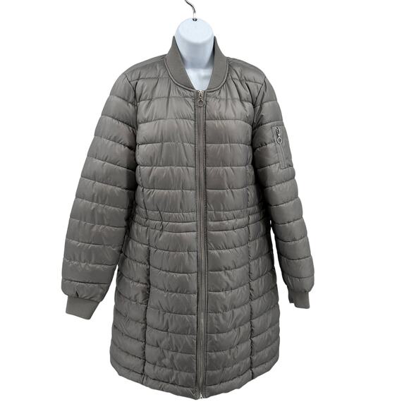 Kenneth Cole Jacket NY Quilted Puffer  WMNS L Gray Long Coat Full Zip Winterwear - Picture 2 of 10